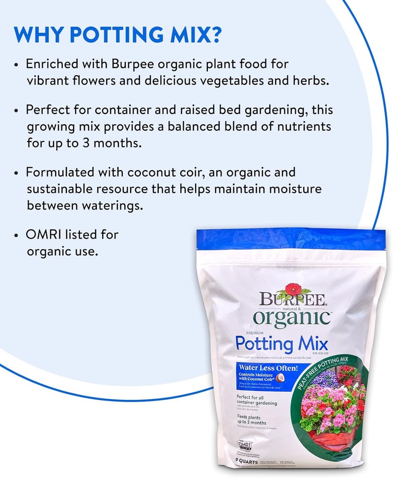 Burpee 9 Quarts  Premium Organic Potting Natural Soil Mix Food Ideal for Container GardenVegetable Flower  Herb Use for Indoor Outdoor Plant - Image 3