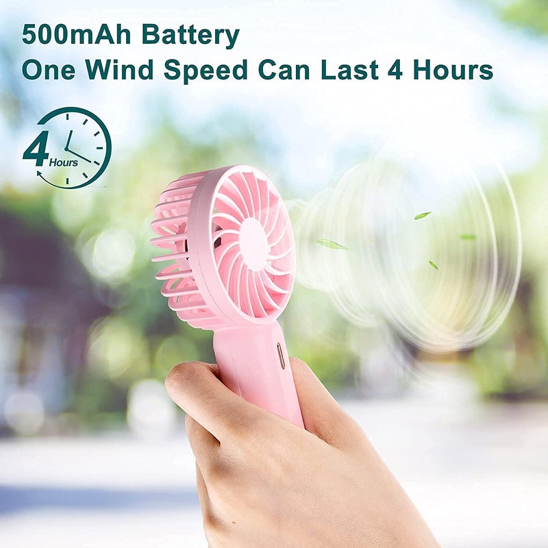 PADOM Handheld Mini Fan Battery Operated Small Personal Portable Fan Speed Adjustable USB Rechargeable Fan for Kids Girls Women Men Home Office Indoor Outdoor Travelling (Pink) - Image 4