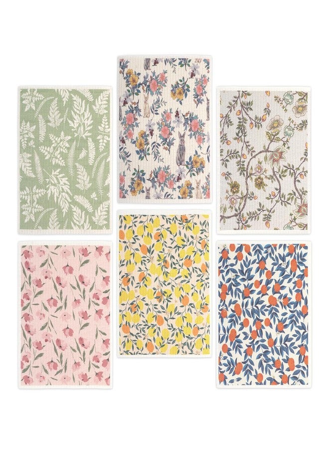 YoulerTex Swedish Dishcloths Dish Towels Set: 6 Packs Cellulose Sponge Cloths Eco-Friendly Reusable Cleaning Cloths for Kitchen Absorbent Reusable Paper Towels Dish Cloth Non-Scratch No Odor (Fruit Flower) - Image 1