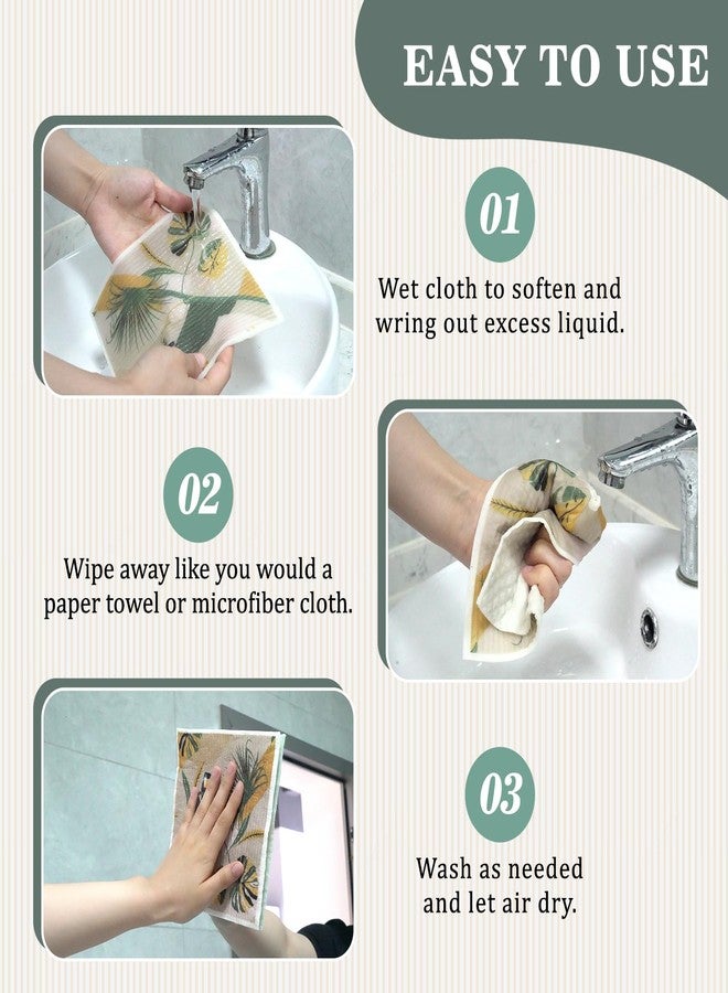 YoulerTex Swedish Dishcloths Dish Towels Set: 6 Packs Cellulose Sponge Cloths Eco-Friendly Reusable Cleaning Cloths for Kitchen Absorbent Reusable Paper Towels Dish Cloth Non-Scratch No Odor (Fruit Flower) - Image 5