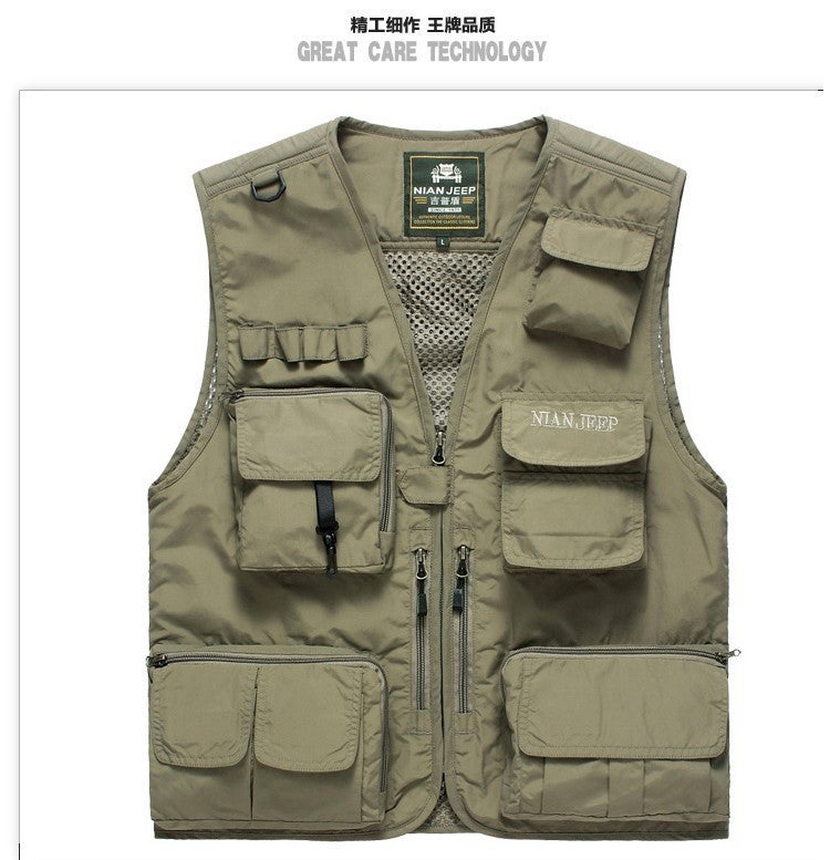 Summer New Mens Casual Outdoor Removable Multifunctional Multi-flap Pocket Pants Journalist Travel Photography Mesh Quick Dry Waistcoat Yinghuang - Image 5