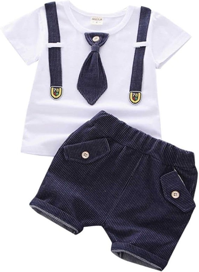 Ameeha Kids Wear Boys Clothes Fashion Set Gentleman Style Tie T-shirt and Short Pants (9 Months-12 Months)
