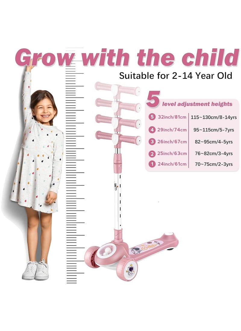 Jorunb - Skate Scooter for Kids 3 Wheel Kids Scooter with 4 Height Adjustable Handle Baby Scooter with LED PU Wheels Smart Kick Foldable Scooter for Baby Scooter for Kids 3 to 8 Years Boy Girl Pink - Image 1