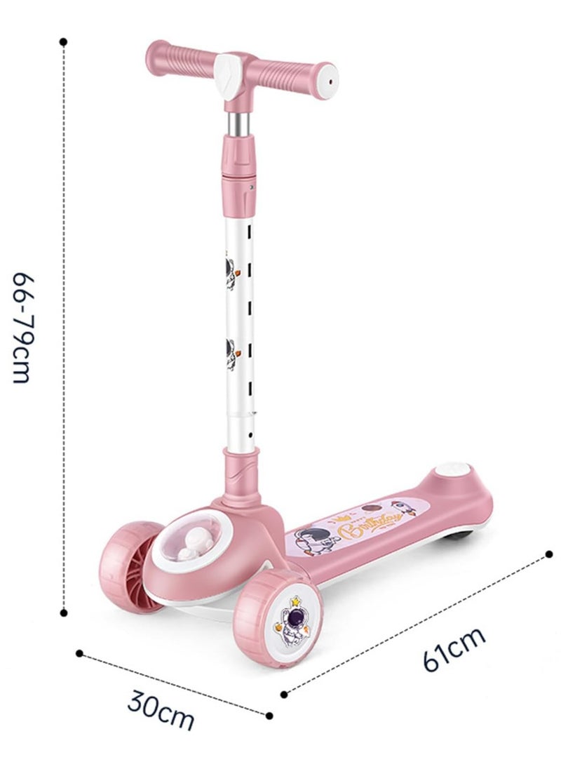 Jorunb - Skate Scooter for Kids 3 Wheel Kids Scooter with 4 Height Adjustable Handle Baby Scooter with LED PU Wheels Smart Kick Foldable Scooter for Baby Scooter for Kids 3 to 8 Years Boy Girl Pink - Image 1