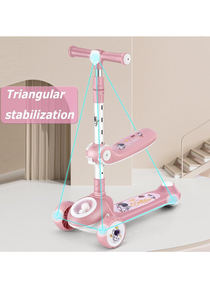 Jorunb - Skate Scooter for Kids 3 Wheel Kids Scooter with 4 Height Adjustable Handle Baby Scooter with LED PU Wheels Smart Kick Foldable Scooter for Baby Scooter for Kids 3 to 8 Years Boy Girl Pink - Image 1