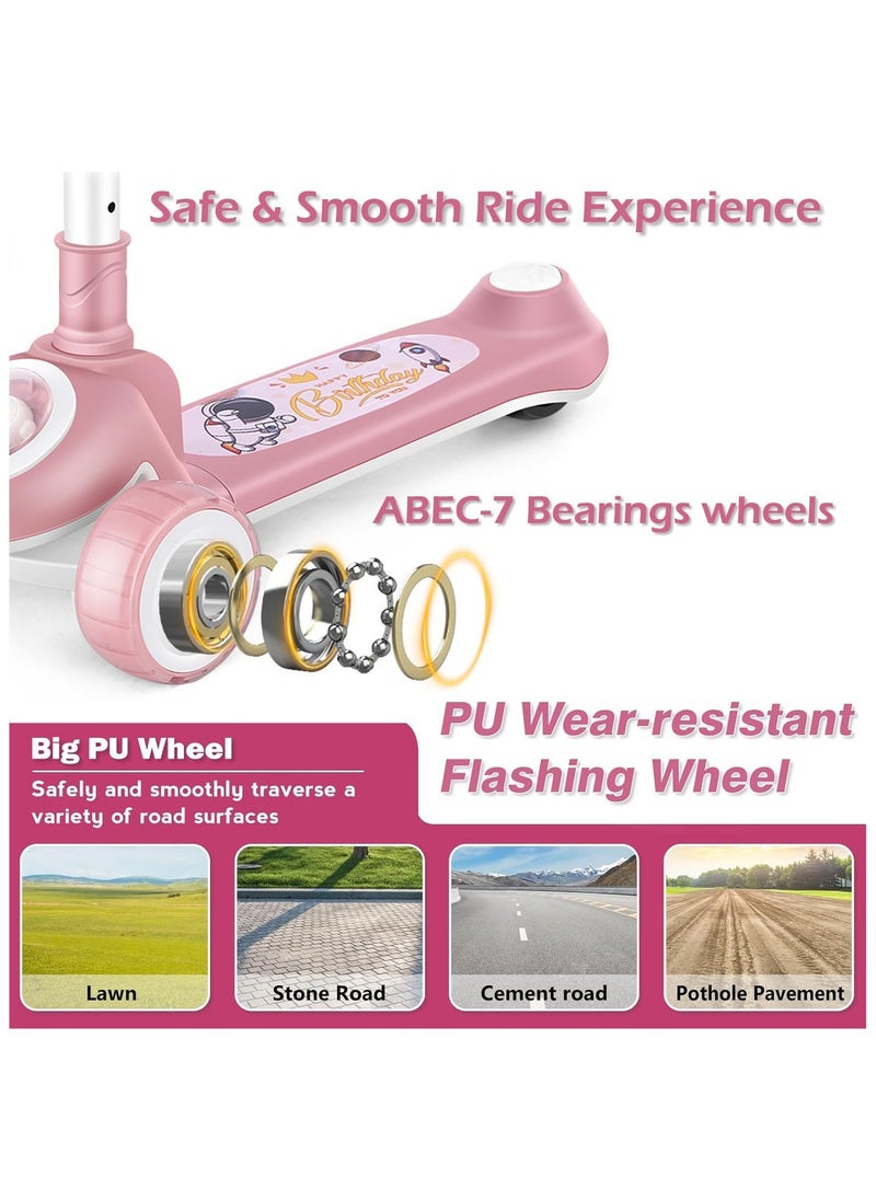 Jorunb - Skate Scooter for Kids 3 Wheel Kids Scooter with 4 Height Adjustable Handle Baby Scooter with LED PU Wheels Smart Kick Foldable Scooter for Baby Scooter for Kids 3 to 8 Years Boy Girl Pink - Image 1