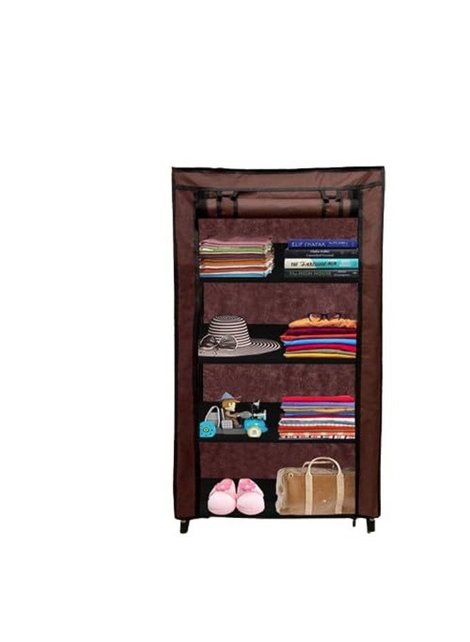 PHILOSHOP 4 Tier Collapsible Wardrobe Clothes Organizer Adjustable Racks Space Saving Foldable Stand Multipurpose Storage Shelves Lightweight Cabinet for Men, Women, Kids with Cover (Brown) - Image 1