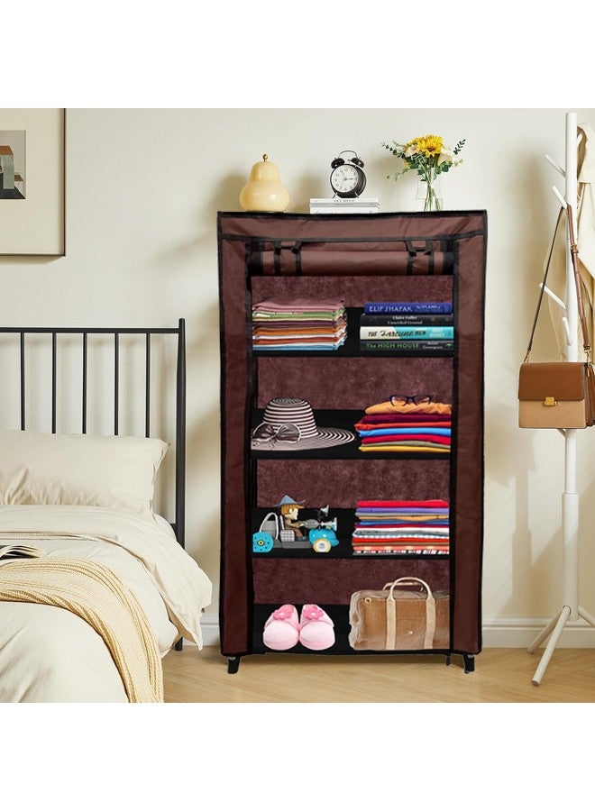 PHILOSHOP 4 Tier Collapsible Wardrobe Clothes Organizer Adjustable Racks Space Saving Foldable Stand Multipurpose Storage Shelves Lightweight Cabinet for Men, Women, Kids with Cover (Brown) - Image 2