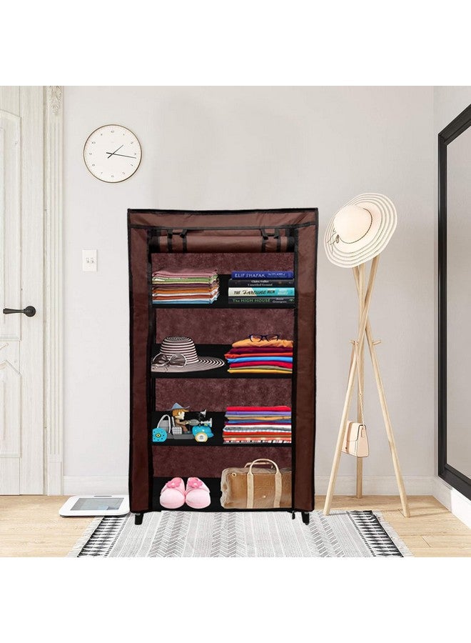 PHILOSHOP 4 Tier Collapsible Wardrobe Clothes Organizer Adjustable Racks Space Saving Foldable Stand Multipurpose Storage Shelves Lightweight Cabinet for Men, Women, Kids with Cover (Brown) - Image 3