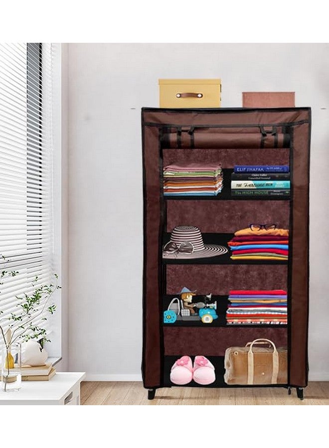 PHILOSHOP 4 Tier Collapsible Wardrobe Clothes Organizer Adjustable Racks Space Saving Foldable Stand Multipurpose Storage Shelves Lightweight Cabinet for Men, Women, Kids with Cover (Brown) - Image 5