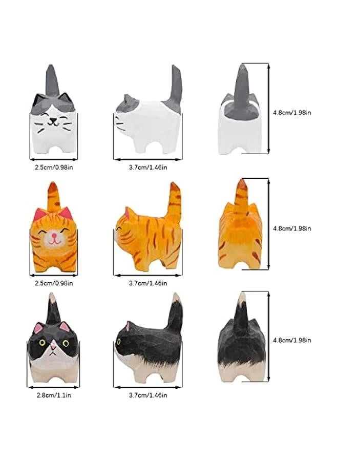 Mini Wooden Cat Cute Car Accessories, 2 Kitty Funny Dashboard Decorations Car Ornament Interior Decors Gifts for Women (3 pcs cat) - Image 2