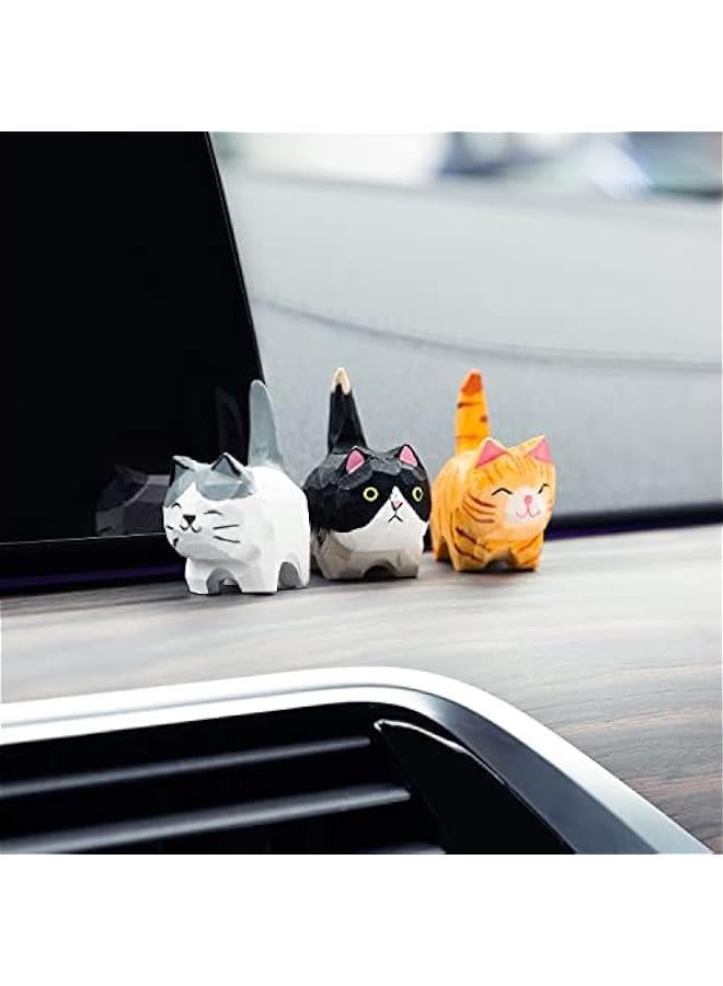 Mini Wooden Cat Cute Car Accessories, 2 Kitty Funny Dashboard Decorations Car Ornament Interior Decors Gifts for Women (3 pcs cat) - Image 3