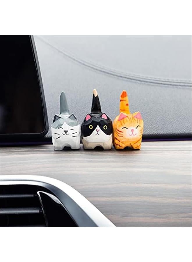 Mini Wooden Cat Cute Car Accessories, 2 Kitty Funny Dashboard Decorations Car Ornament Interior Decors Gifts for Women (3 pcs cat) - Image 4