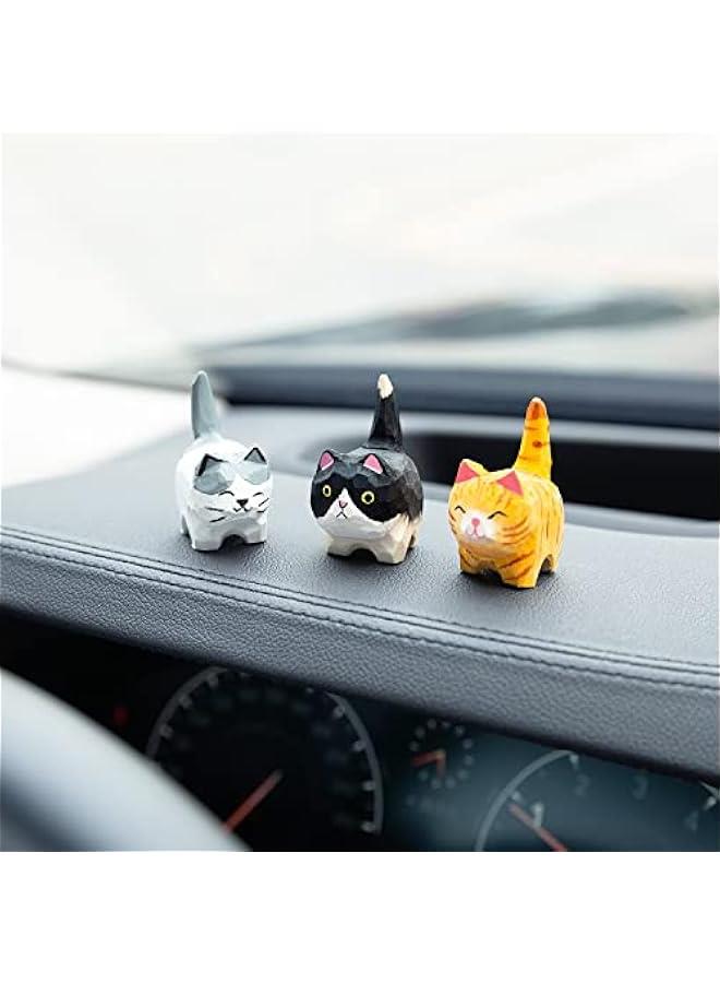 Mini Wooden Cat Cute Car Accessories, 2 Kitty Funny Dashboard Decorations Car Ornament Interior Decors Gifts for Women (3 pcs cat) - Image 5