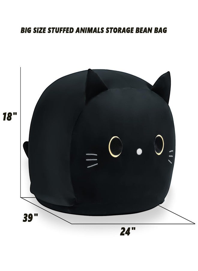 cuebear Stuffed Animal Storage Bean Bag Chair Cover for Kids Black Cat Beanbag Chair for Girls Large Size Toy Organizer Cover Only Without Filling - Image 5