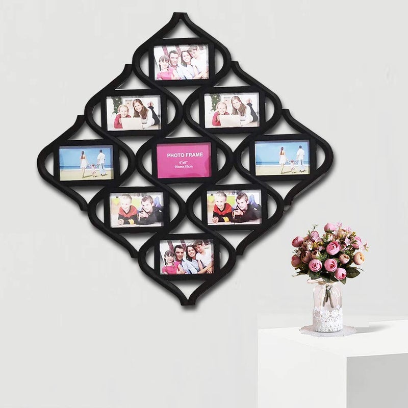 MKUN 4x6 Wall Photo Frame Collage - Diamond shaped Wall Hanging Picture Frame Collage, 9- Opening (Black) - Image 3