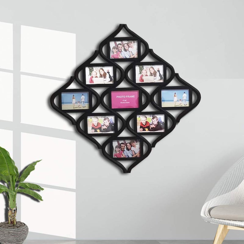 MKUN 4x6 Wall Photo Frame Collage - Diamond shaped Wall Hanging Picture Frame Collage, 9- Opening (Black) - Image 4