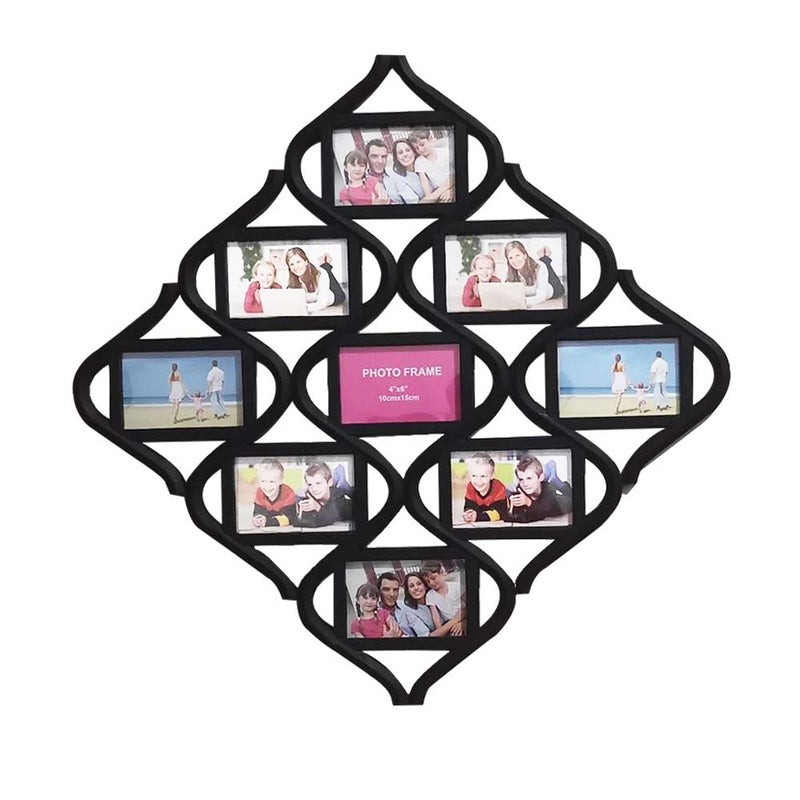 MKUN 4x6 Wall Photo Frame Collage - Diamond shaped Wall Hanging Picture Frame Collage, 9- Opening (Black) - Image 1