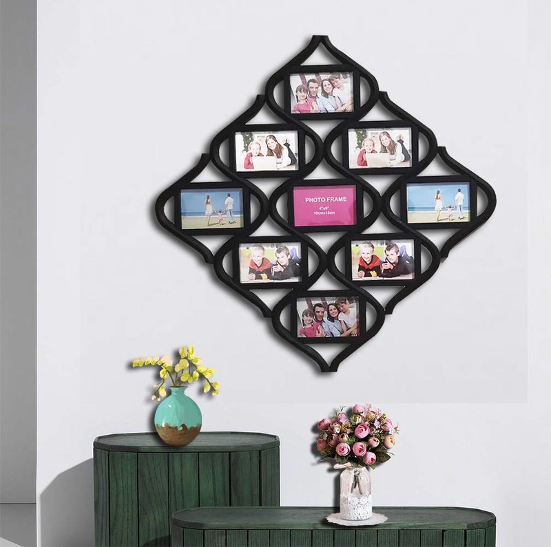 MKUN 4x6 Wall Photo Frame Collage - Diamond shaped Wall Hanging Picture Frame Collage, 9- Opening (Black) - Image 5