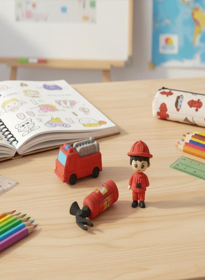 Blluex Premium 3D Puzzle Eraser Set for Kids – Themes (Fireman & Engine) – Non-Toxic Detachable Rubber for School, Art & Return Gifts (Fire Department (3 Piece)) - Image 3