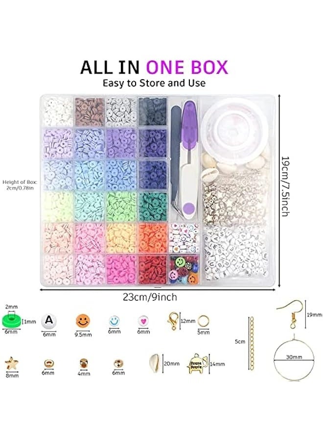 6000 Pcs Clay Beads for Bracelet Making Kits, 24 Colors Flat Round Polymer Clay Beads 6mm Spacer Heishi Beads with Pendant Charms Kit and Elastic Strings for Jewelry Making Kit Bracelets Necklace - Image 4