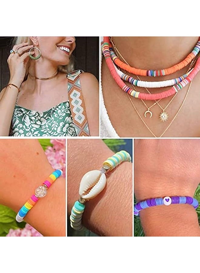 6000 Pcs Clay Beads for Bracelet Making Kits, 24 Colors Flat Round Polymer Clay Beads 6mm Spacer Heishi Beads with Pendant Charms Kit and Elastic Strings for Jewelry Making Kit Bracelets Necklace - Image 2