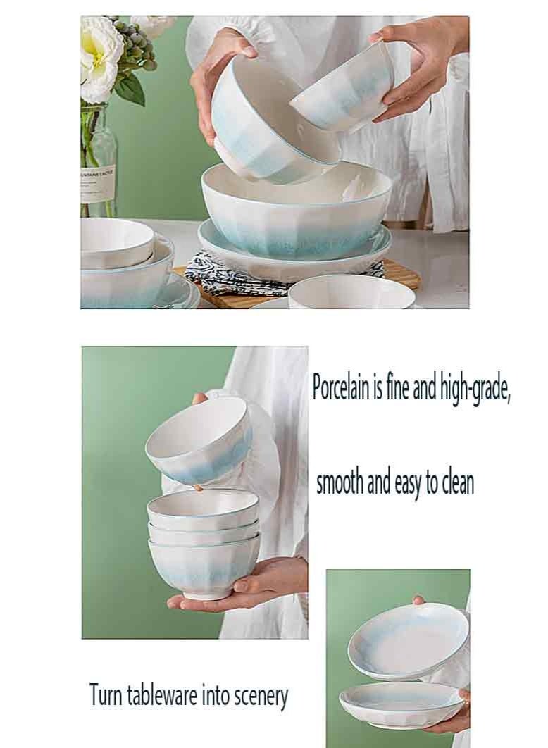 موندا طقم أدوات مائدة من البورسلين عالي الجودة، مكون من 22 قطعة، يتضمن 6 أوعية أرز، ووعائين نودلز، ووعاء حساء، و4 أطباق مستديرة، وصحنين، وملعقة حساء كبيرة، و6 ملاعق حساء صغيرة - Image 3