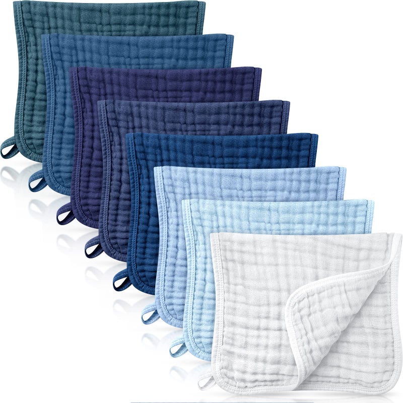 Remagr 8 Packs Muslin Burp Cloths 6 Layers Unisex Baby Items Absorbent Burp Rags Colorful Muslin Washcloths for Baby Plain Soft Cotton Cloth for Babies Girls Boys 10 x 20 Inch Fresh Colors