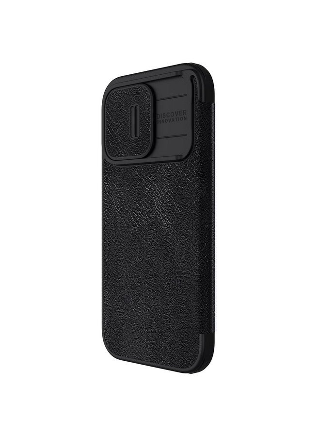 Nillkin Nillkin Case for Apple iPhone 15 Pro Max (6.7" Inch) Qin Pro Camshield Camera Slider Genuine Classic Leather Flip Folio + Card Slot Black Color  - Image 2