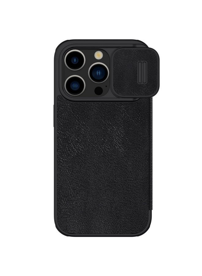 Nillkin Nillkin Case for Apple iPhone 15 Pro Max (6.7" Inch) Qin Pro Camshield Camera Slider Genuine Classic Leather Flip Folio + Card Slot Black Color  - Image 1