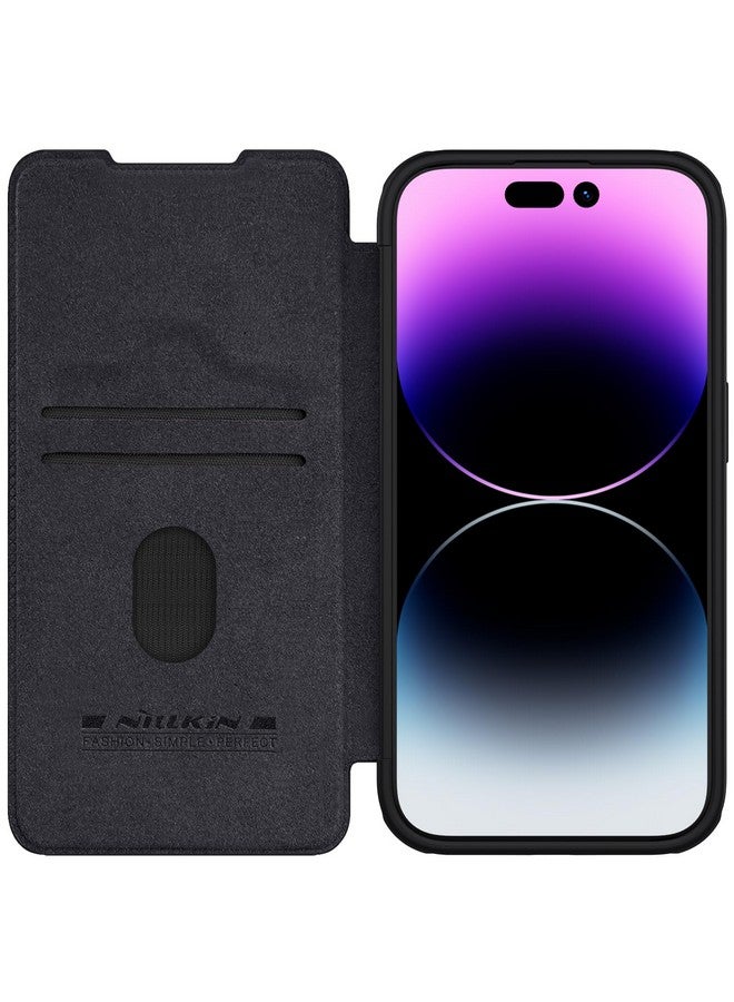 Nillkin Nillkin Case for Apple iPhone 15 Pro Max (6.7" Inch) Qin Pro Camshield Camera Slider Genuine Classic Leather Flip Folio + Card Slot Black Color  - Image 4