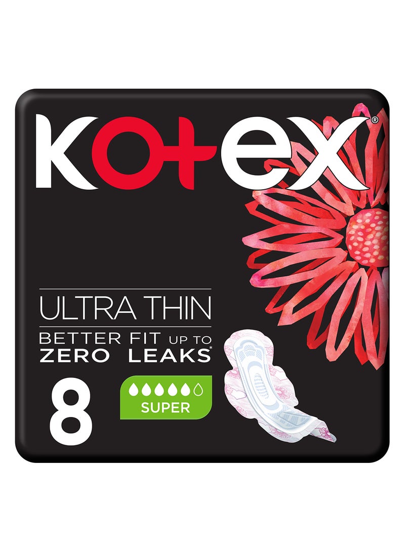 Kotex Ultra Thin Pads, Super Size Sanitary Pads with Wings, 8 Sanitary Pads - Image 1