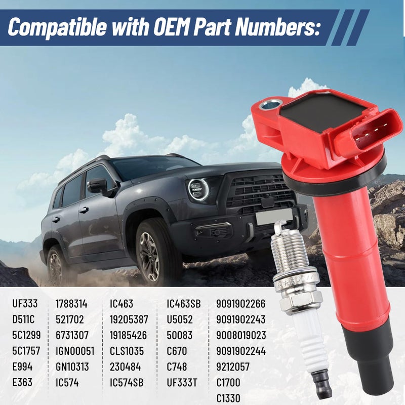 Pindex 4 Pack UF333 Ignition Coils and Iridium Spark Plug Coil Pack Kits Compatible with 2.4L L4 Scion Toyota TC Camry Corolla Highlander Matrix RAV4 Solara Lexus HS250h Scion xB tC Pontiac Vibe - Image 3