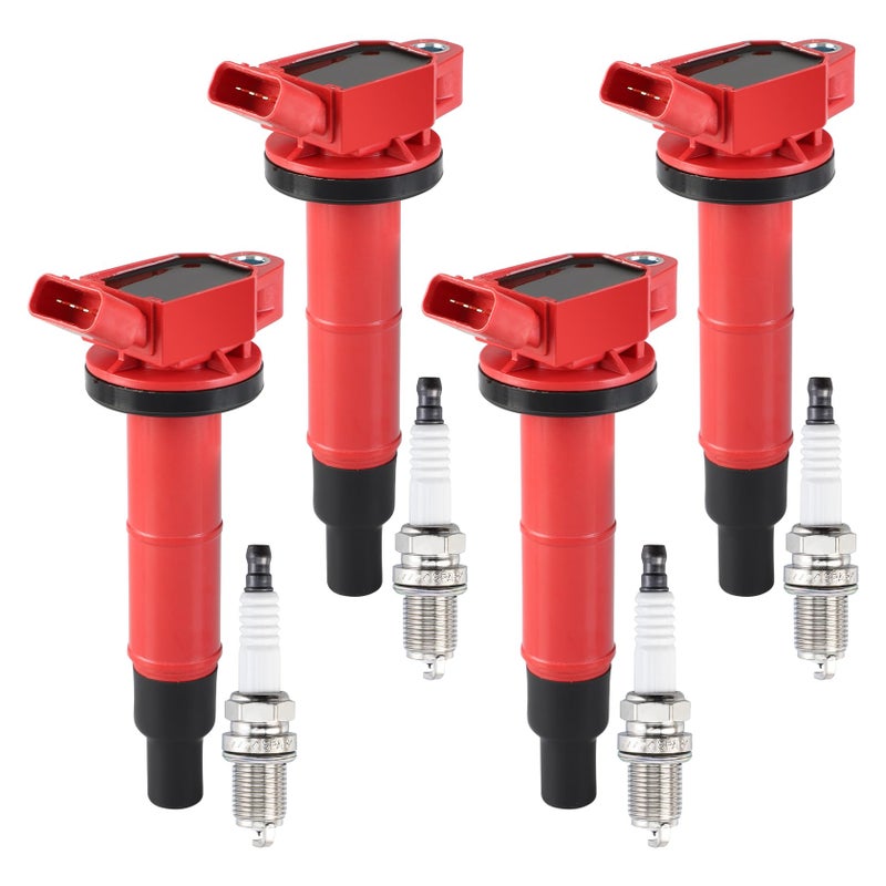 Pindex 4 Pack UF333 Ignition Coils and Iridium Spark Plug Coil Pack Kits Compatible with 2.4L L4 Scion Toyota TC Camry Corolla Highlander Matrix RAV4 Solara Lexus HS250h Scion xB tC Pontiac Vibe - Image 1