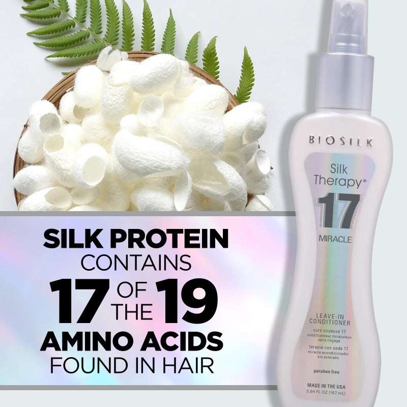 BIOSILK بلسم بيوسيلك للعناية بالشعر الحريري المعجزة 17، يعيد بناء ويصلح الشعر الجاف والتالف، خالي من الكبريتات والبارابين، وغير مختبر على الحيوانات، 5.64 أونصة - Image 5