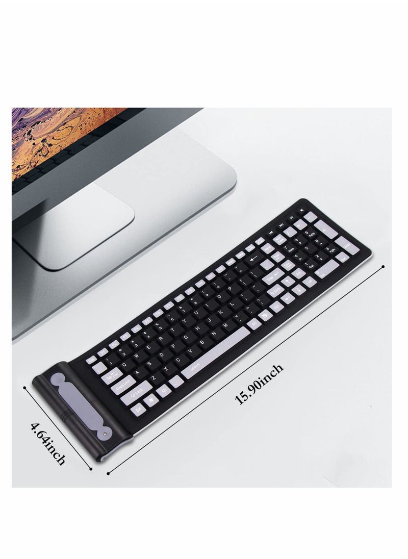 Y&D - Wireless Silicone Keyboard, KASTWAVE 2.4GHz Wireless, Foldable Rollup Waterproof, Dustproof and Lightweight, Perfect for PC, Notebook, Laptop Travel (Black Grey) - Image 1
