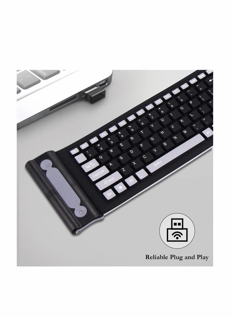 Y&D - Wireless Silicone Keyboard, KASTWAVE 2.4GHz Wireless, Foldable Rollup Waterproof, Dustproof and Lightweight, Perfect for PC, Notebook, Laptop Travel (Black Grey) - Image 1