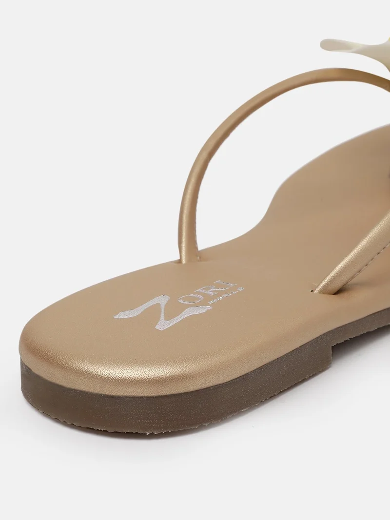 ZORIWORLD  BALI Gold Summer Flats for Women - Floral Embellishment for Women | Best Price UAE