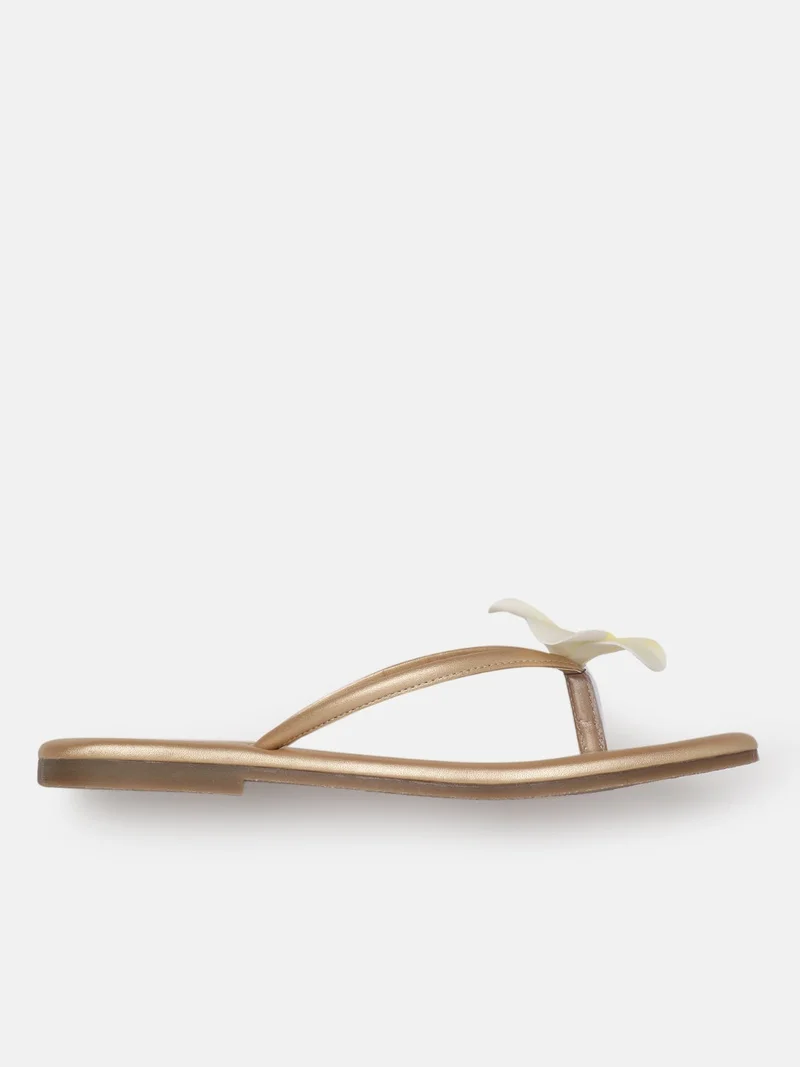 ZORIWORLD  BALI Gold Summer Flats for Women - Floral Embellishment for Women | Best Price UAE