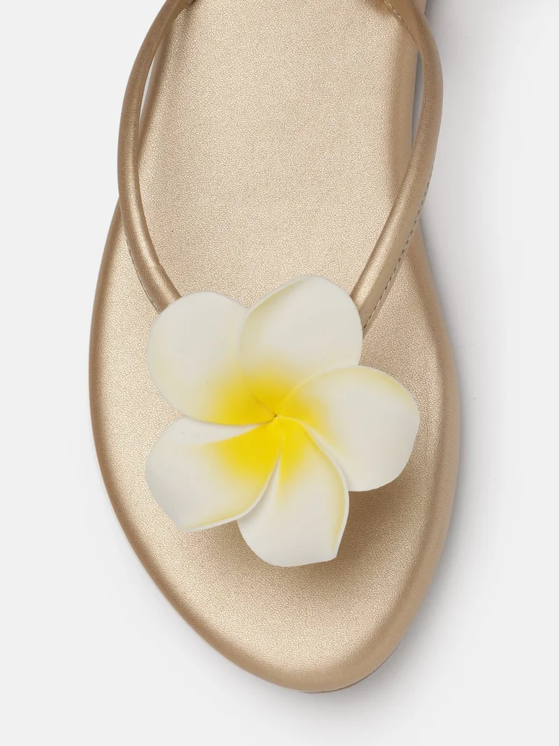 ZORIWORLD  BALI Gold Summer Flats for Women - Floral Embellishment for Women | Best Price UAE