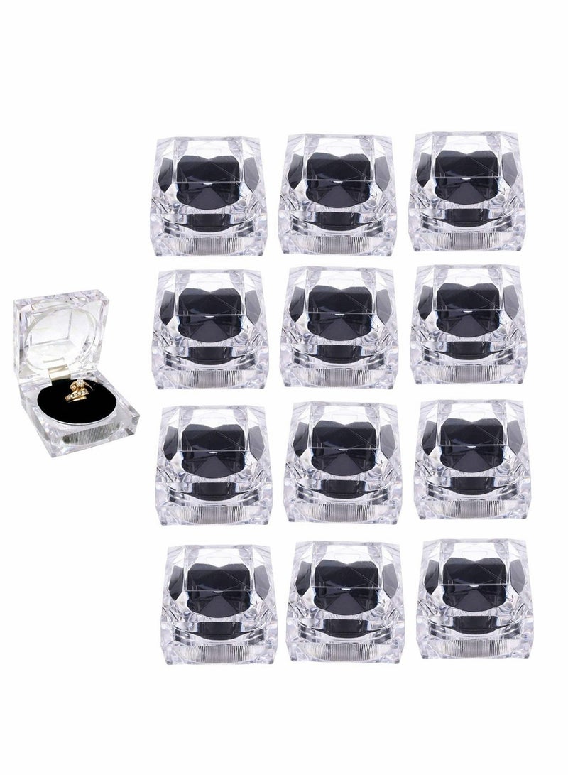 Excefore Clear Crystal Ring Gift Boxes, 12 pcs Earrings Jewelry Storage Box Acrylic Display Organizer Case for All Kinds of Ring Earrings Velvet Insert Black - Image 1