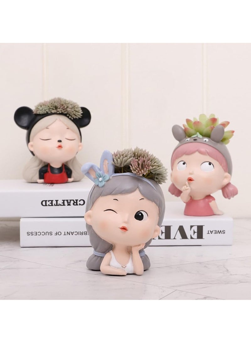 Generic Succulent Plant Pots, Cute Girl Succulent Plant Pots/Plant Pots/Flower Pots/Bonsai Pots, Suitable for Herbs, Succulents, Cactus/Moss Pen Holders, Suitable for Home Decoration DIY Micro Landscape (Playful Girl)  - Image 2