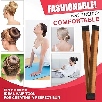 Glamza Womens Glamza Magic Hair Bun Snap Styling Donut Former French Twist Band Easy Updo Maker Perfect for Flight Crew Dancers Yoga Work Weddings and Parties Light Brown - Image 4