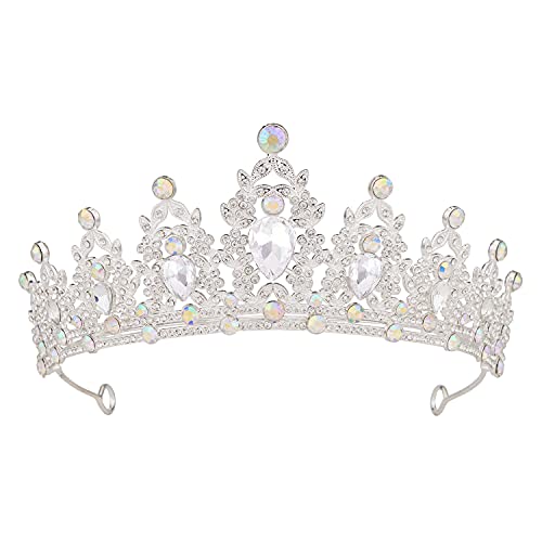 Vofler Crowns for Women, Vofler Silver Tiaras w/Crystal - Royal Queen Flower Headband for Princess Ladies Girls Bridal Bride Birthday Wedding Pageant Prom Quinceanera Homecoming Halloween Costume Party - Image 1