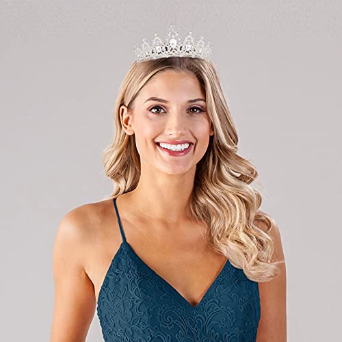 Vofler Crowns for Women, Vofler Silver Tiaras w/Crystal - Royal Queen Flower Headband for Princess Ladies Girls Bridal Bride Birthday Wedding Pageant Prom Quinceanera Homecoming Halloween Costume Party - Image 2