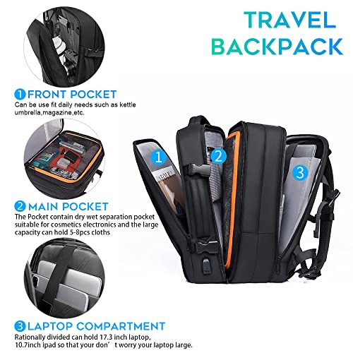 BANGE 35L Lightweight Backpack, 17.3 inch Travel Laptop Backpacks, Unisex Multifunctional Storage Pockets Business Commuter Rucksack, Waterproof and Wear-resistant Outdoor Sports Leisure daypack - Image 4