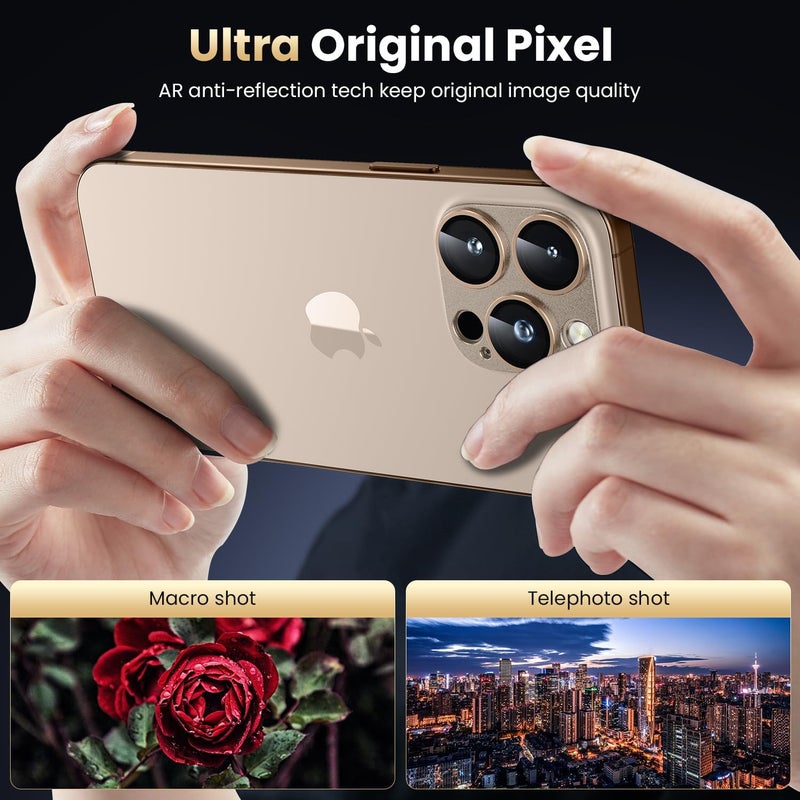 WSKEN for iPhone 16 Pro/iPhone 16 Pro Max Camera Lens Protector, [Military Grade Shatterproof] [Strong Adsorption] Metal Aluminum Alloy Tempered Glass Camera Screen Protector, Desert Titanium - Image 2