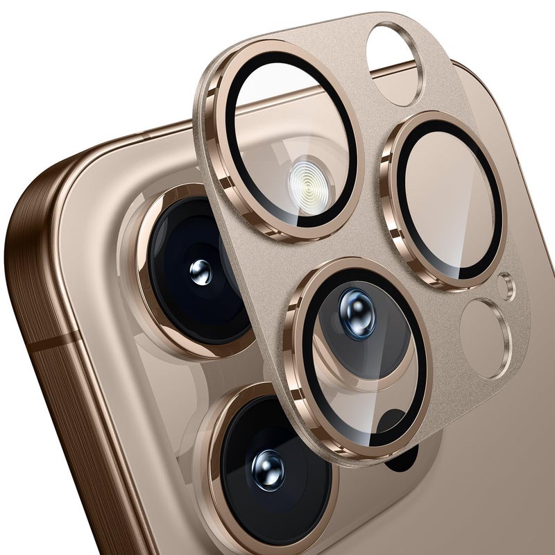 WSKEN for iPhone 16 Pro/iPhone 16 Pro Max Camera Lens Protector, [Military Grade Shatterproof] [Strong Adsorption] Metal Aluminum Alloy Tempered Glass Camera Screen Protector, Desert Titanium - Image 1