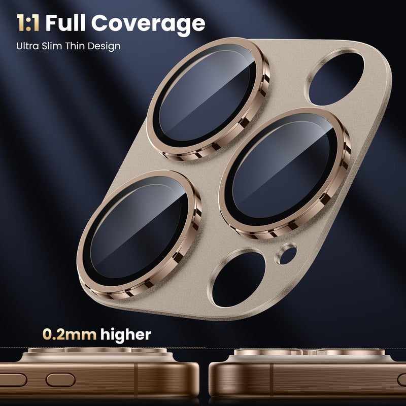 WSKEN for iPhone 16 Pro/iPhone 16 Pro Max Camera Lens Protector, [Military Grade Shatterproof] [Strong Adsorption] Metal Aluminum Alloy Tempered Glass Camera Screen Protector, Desert Titanium - Image 4