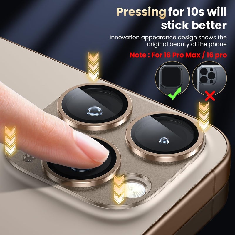 WSKEN for iPhone 16 Pro/iPhone 16 Pro Max Camera Lens Protector, [Military Grade Shatterproof] [Strong Adsorption] Metal Aluminum Alloy Tempered Glass Camera Screen Protector, Desert Titanium - Image 3